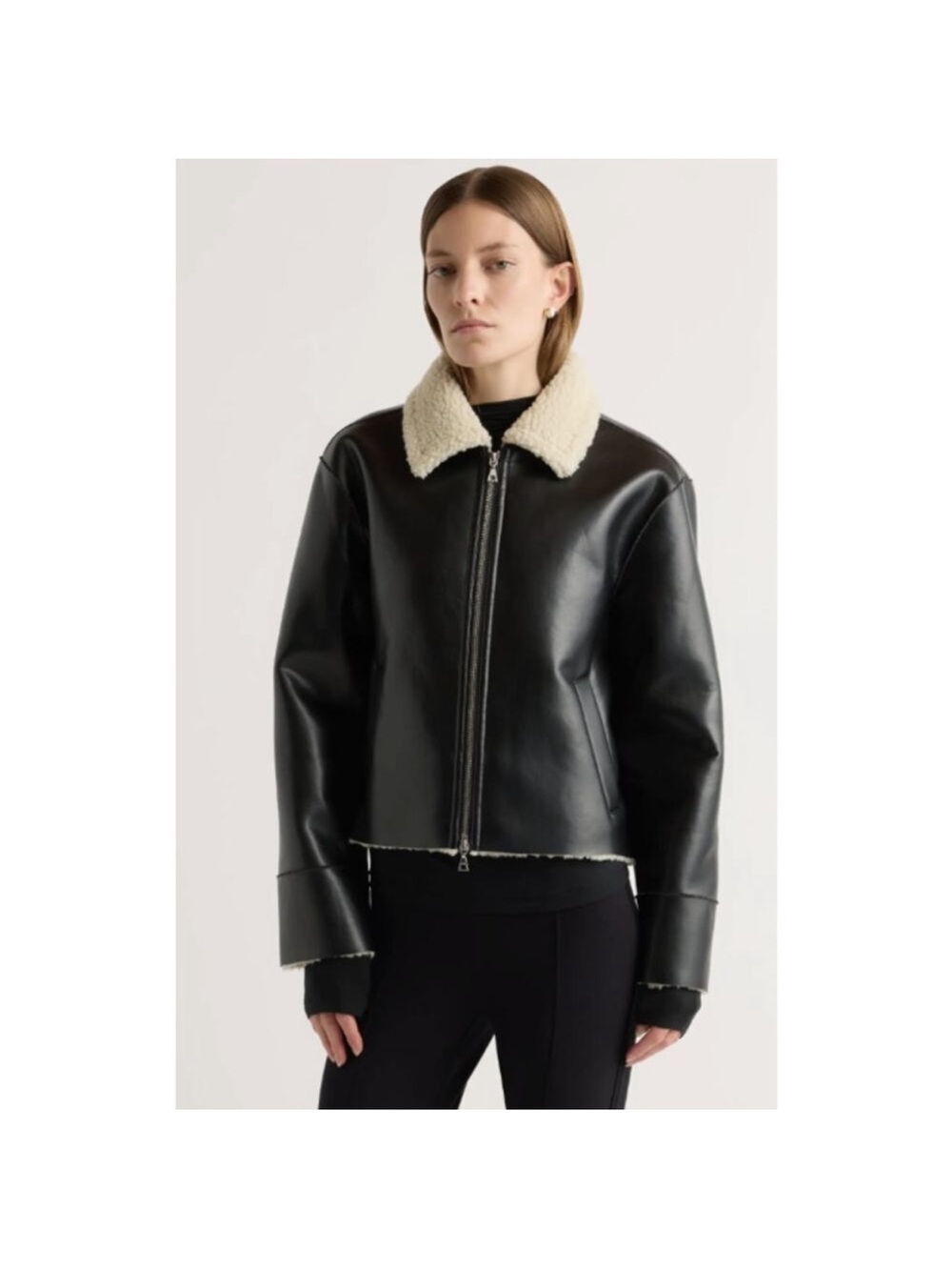 Modern Citizen Bonnie Black Faux Leather Shearling Collar Jacket